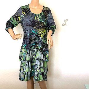 Tango Mango Tropical Print Dress with Ruffled Skirt